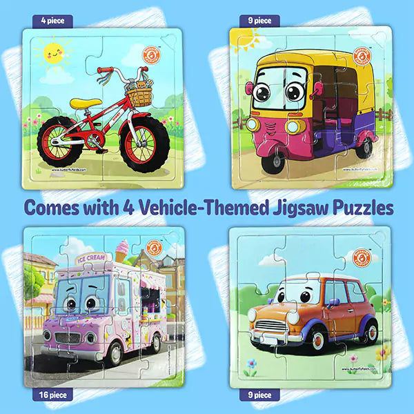 Jigsaw Puzzles for Boys & Girls – 4-Pack Vehicles (Ages 3–7)