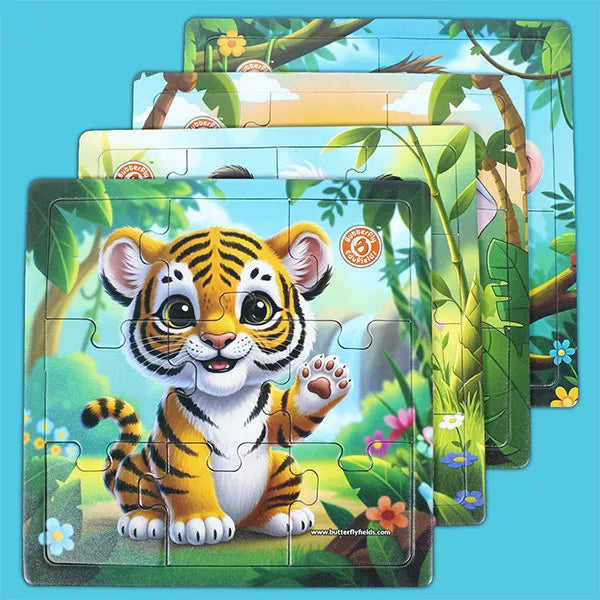 4-in-1 Animals Jigsaw Puzzle Set for Kids 3–7 Years | 38 Pcs Preschool Educational Toy with Coloring Worksheets