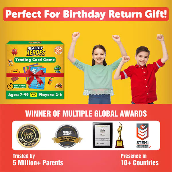 Butterfly EduFields Healthy Heroes Card Game | Best Birthday Return Gifts for Boys and Girls Ages 6-12 | Pack of 5 | Educational Game for Kids | 60 Food Cards + 12 Action Cards | 2-6 Players