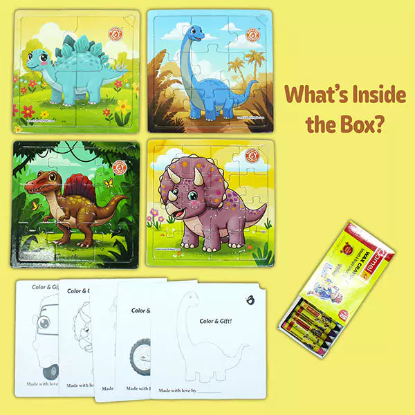 Dinosaurs Jigsaw Puzzles for Kids Ages 3-6 | Preschool Educational Puzzles Boards Toys Gifts for Boys Girls & Coloring Sheets