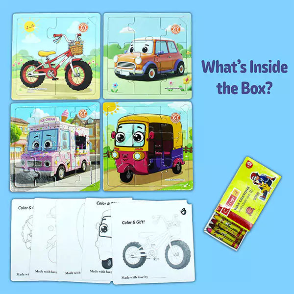 Jigsaw Puzzles for Boys & Girls – 4-Pack Vehicles (Ages 3–7)