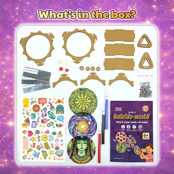 Butterfly EduFields 4in1 KaleidoWorld DIY Wooden Kaleidoscope Toy for Kids 6+ | Infinite Patterns - Space, Aqua, Unicorn, Jurassic | Magic Rotating & Fillable Kaleidoscope Kit | Best Gifts for Kids