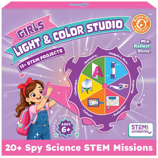 STEM Light & Color Science Kit for Girls | 25+ Experiments with Kaleidoscope, Mirrors & Spy Science | Ages 6–13