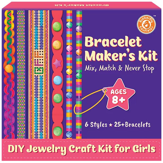 Butterfly EduFields Bracelet Making Kit for Girls Ages 8-14 | 25+ DIY Bracelets, 8 Craft Styles, Storybook | DIY Jewelry Craft Kit for Girls with 200+ Pieces, Beads, Loom, Charms, Threads, Clay, Gems