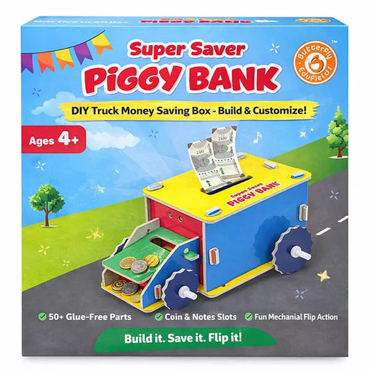 DIY Truck Piggy Bank for Kids Ages 4+ | Money Saving Box | Stores Notes & Coins | Educational STEM Birthday Gift for Boys & Girls 5 6 7 8 9 10 Years | 50+ Snap-Fit Parts | No Mess