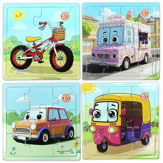 Jigsaw Puzzles for Boys & Girls – 4-Pack Vehicles (Ages 3–7)