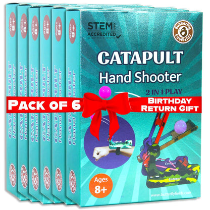 DIY Catapult Shooter Science Kit (Pack of 6) | Best Birthday Return Gifts for Kids Ages 8-12 | Catapult + Hand Shooter 2in1 Play STEM Toy | Aim & Shoot | Reusable & Safe