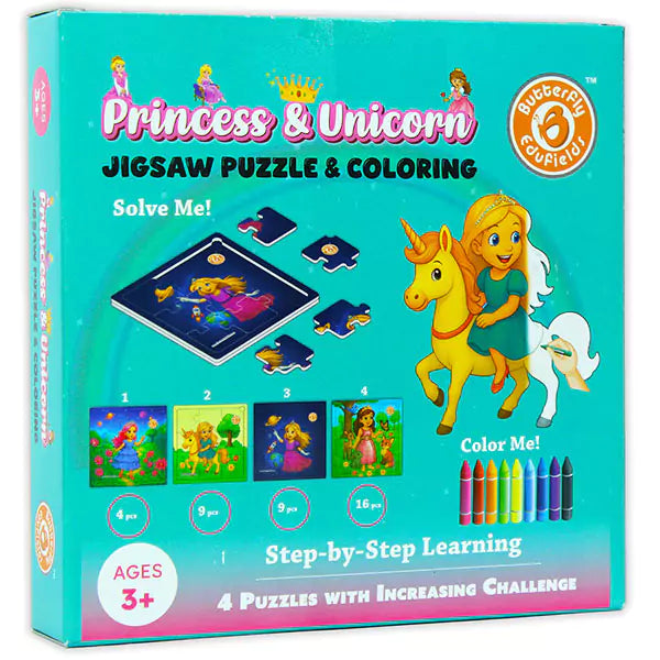 Princess & Unicorn Jigsaw Puzzles for Kids Ages 3-7 | reschool Educational Puzzles Boards Toys Gifts for Boys Girls & Coloring Sheets