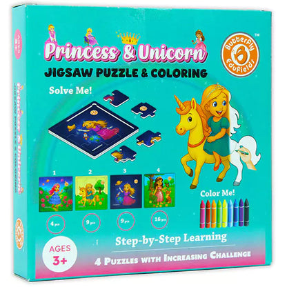 Princess & Unicorn Jigsaw Puzzles for Kids Ages 3-7 | reschool Educational Puzzles Boards Toys Gifts for Boys Girls & Coloring Sheets