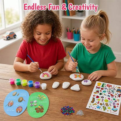 Butterfly EduFields Rock Painting Kit for Kids | DIY Arts & Crafts Set with Paints, Brushes & Decorations | Ages 4-12