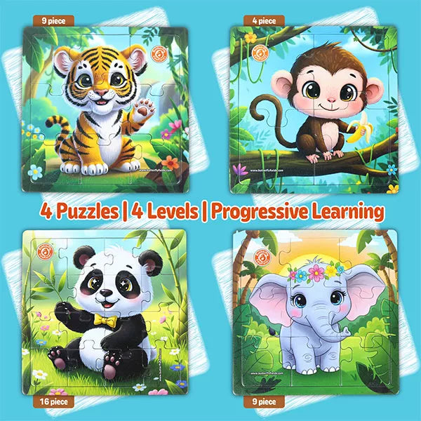 4-in-1 Animals Jigsaw Puzzle Set for Kids 3–7 Years | 38 Pcs Preschool Educational Toy with Coloring Worksheets