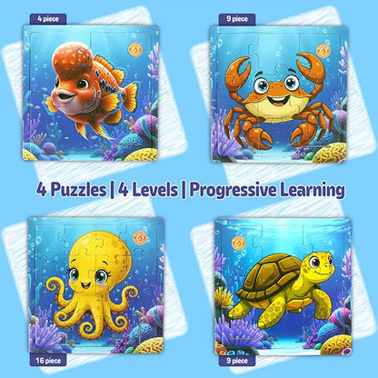4-in-1 Sea Creatures Jigsaw Puzzle Set for Kids 3–7 Years | 38 Pcs Preschool Learning Toy with coloring sheets