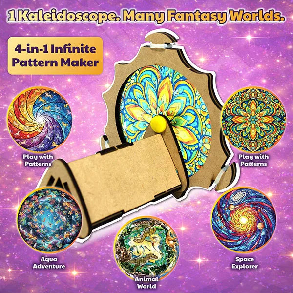 Butterfly EduFields 4in1 KaleidoWorld DIY Wooden Kaleidoscope Toy for Kids 6+ | Infinite Patterns - Space, Aqua, Unicorn, Jurassic | Magic Rotating & Fillable Kaleidoscope Kit | Best Gifts for Kids