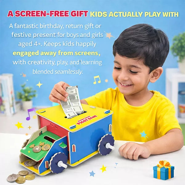 DIY Truck Piggy Bank for Kids Ages 4+ | Money Saving Box | Stores Notes & Coins | Educational STEM Birthday Gift for Boys & Girls 5 6 7 8 9 10 Years | 50+ Snap-Fit Parts | No Mess