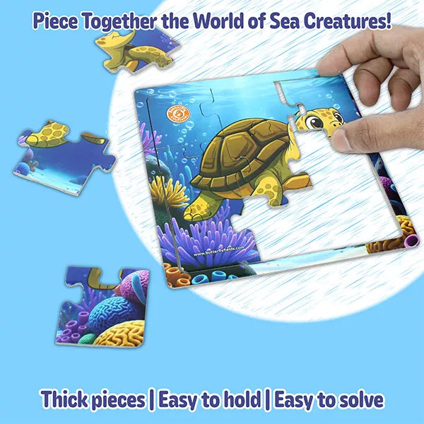 4-in-1 Sea Creatures Jigsaw Puzzle Set for Kids 3–7 Years | 38 Pcs Preschool Learning Toy with coloring sheets