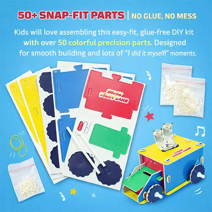 DIY Truck Piggy Bank for Kids Ages 4+ | Money Saving Box | Stores Notes & Coins | Educational STEM Birthday Gift for Boys & Girls 5 6 7 8 9 10 Years | 50+ Snap-Fit Parts | No Mess