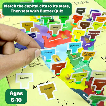 Buzzing India Map Jigsaw Puzzle for Kids 6–14 – Interactive Buzzer Quiz Game | States, Capitals, Monuments & Dance Forms