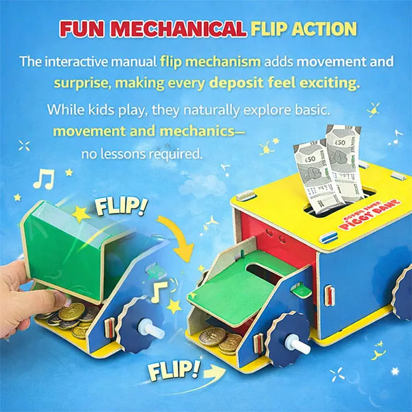 DIY Truck Piggy Bank for Kids Ages 4+ | Money Saving Box | Stores Notes & Coins | Educational STEM Birthday Gift for Boys & Girls 5 6 7 8 9 10 Years | 50+ Snap-Fit Parts | No Mess