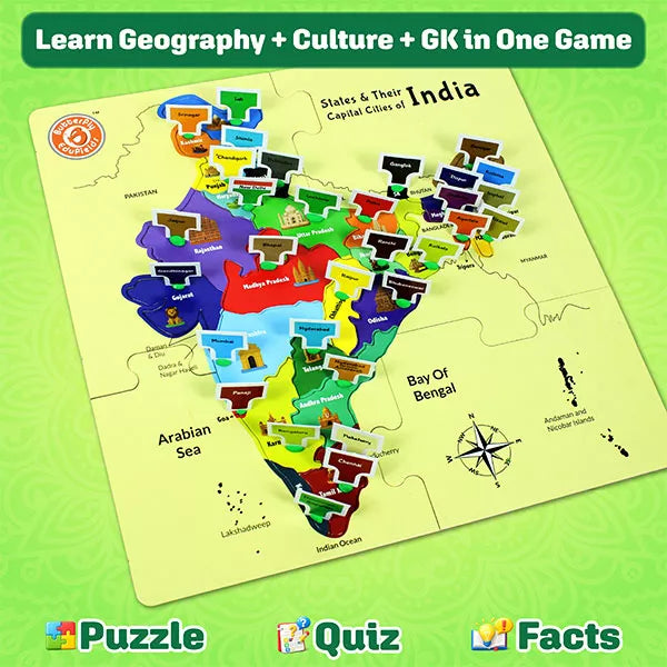 Buzzing India Map Jigsaw Puzzle for Kids 6–14 – Interactive Buzzer Quiz Game | States, Capitals, Monuments & Dance Forms