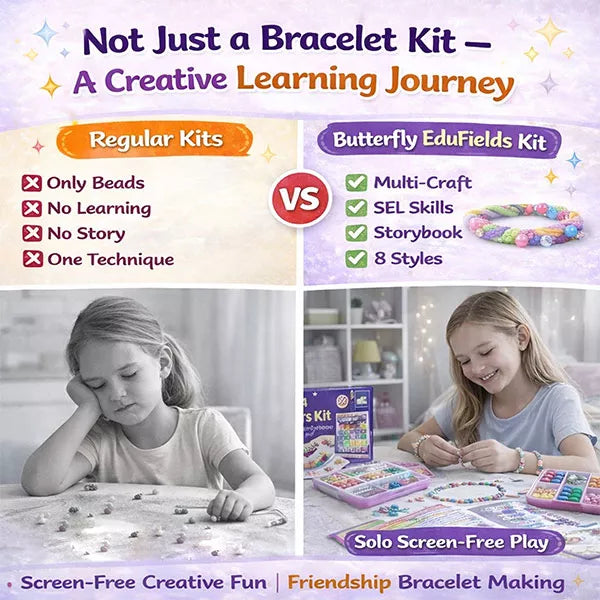 Butterfly EduFields Bracelet Making Kit for Girls Ages 8-14 | 25+ DIY Bracelets, 8 Craft Styles, Storybook | DIY Jewelry Craft Kit for Girls with 200+ Pieces, Beads, Loom, Charms, Threads, Clay, Gems