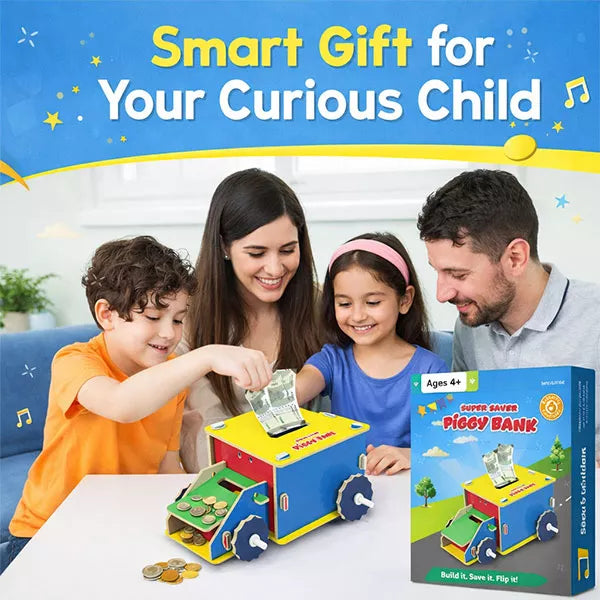 DIY Truck Piggy Bank for Kids Ages 4+ | Money Saving Box | Stores Notes & Coins | Educational STEM Birthday Gift for Boys & Girls 5 6 7 8 9 10 Years | 50+ Snap-Fit Parts | No Mess