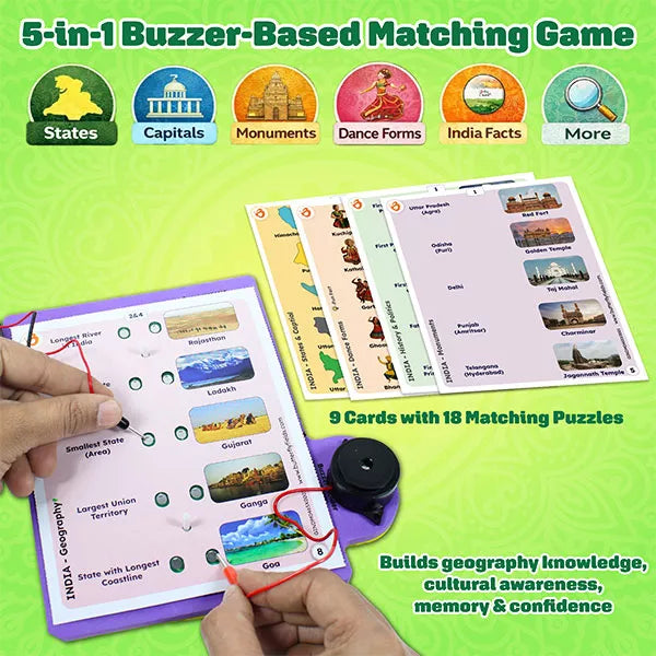 Buzzing India Map Jigsaw Puzzle for Kids 6–14 – Interactive Buzzer Quiz Game | States, Capitals, Monuments & Dance Forms