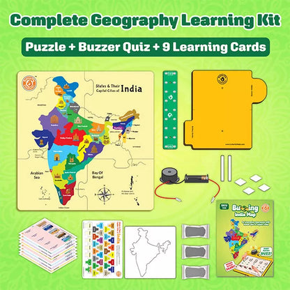 Buzzing India Map Jigsaw Puzzle for Kids 6–14 – Interactive Buzzer Quiz Game | States, Capitals, Monuments & Dance Forms