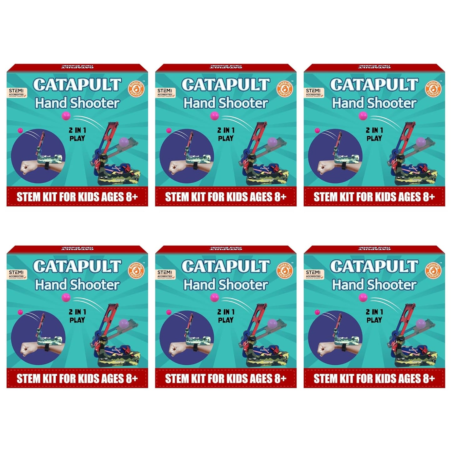 DIY Catapult Shooter Science Kit (Pack of 6) | Best Birthday Return Gifts for Kids Ages 8-12 | Catapult + Hand Shooter 2in1 Play STEM Toy | Aim & Shoot | Reusable & Safe