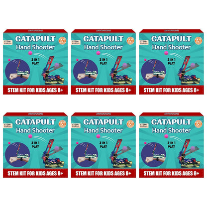 DIY Catapult Shooter Science Kit (Pack of 6) | Best Birthday Return Gifts for Kids Ages 8-12 | Catapult + Hand Shooter 2in1 Play STEM Toy | Aim & Shoot | Reusable & Safe