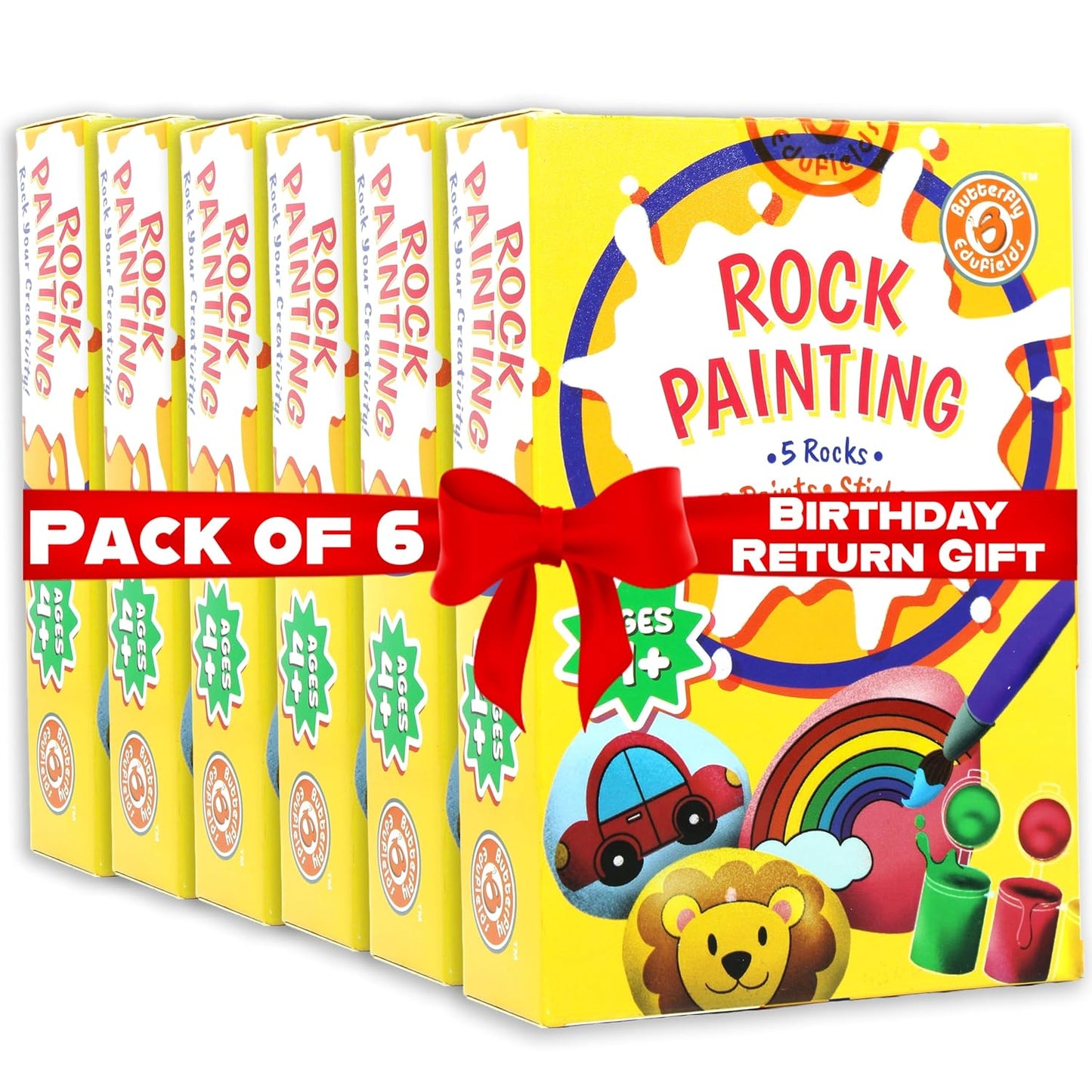 Butterfly EduFields Rock Painting Kit Pack of 6 | DIY Arts & Crafts Return Gift Set for Kids Ages 4–10