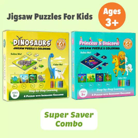 Butterfly Edufields Jigsaw Puzzle Combo – 8-in-1 Dinosaurs, Princess & Unicorn puzzle Set for Kids (Ages 3–7)